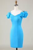 Bodycon Off the Shoulder Blue Short Homecoming Dress con volantes