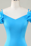 Bodycon Off the Shoulder Blue Short Homecoming Dress con volantes
