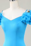 Bodycon Off the Shoulder Blue Short Homecoming Dress con volantes