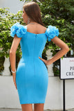 Azul Fuera del Hombro Vestido de Cóctel