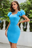 Azul Fuera del Hombro Vestido de Cóctel