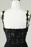Correas de Espagueti Negro Vestido de Cóctel