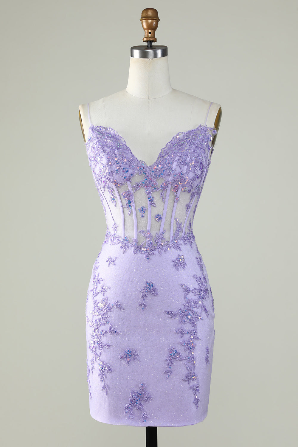 Tirantes de Espagueti Púrpura Vestido de Cóctel con Apliques