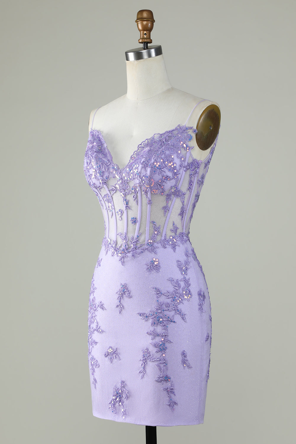 Tirantes de Espagueti Púrpura Vestido de Cóctel con Apliques