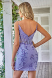 Vestido de bienvenida de corsé púrpura brillante con apliques
