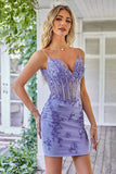 Vestido de bienvenida de corsé púrpura brillante con apliques