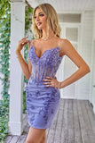 Vestido de bienvenida de corsé púrpura brillante con apliques