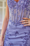 Vestido de bienvenida de corsé púrpura brillante con apliques