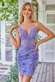 Vestido de bienvenida de corsé púrpura brillante con apliques