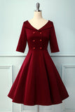Vestido burdeos cuello en V Fiesta de la vendimia 1950