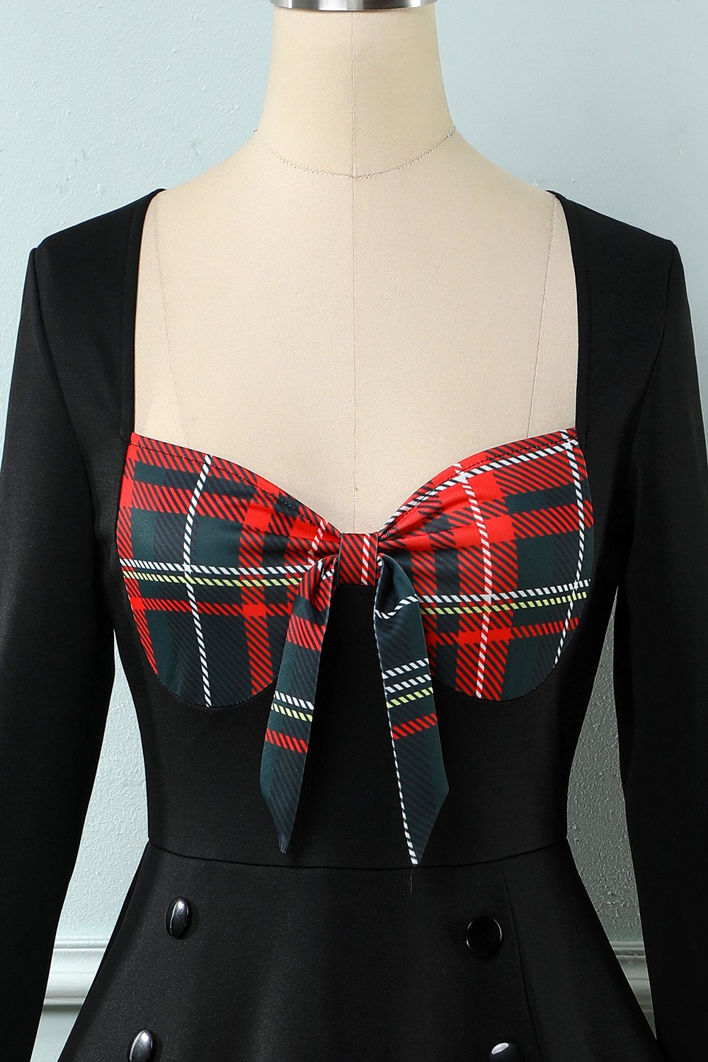 A Cuadros 1950s Vestido con Mangas Largas
