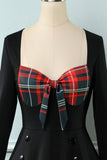 A Cuadros 1950s Vestido con Mangas Largas