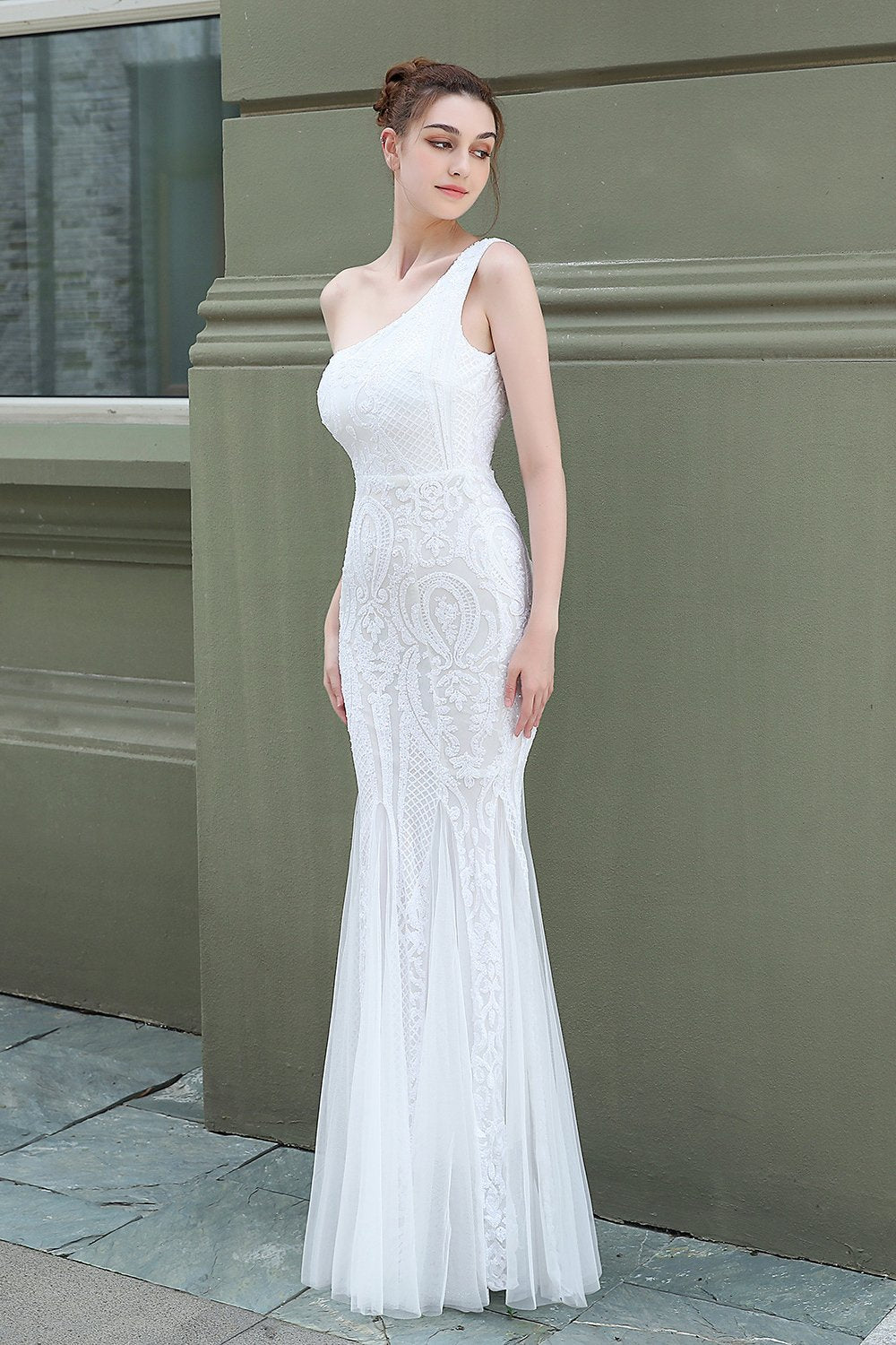 Mermaid One Shoulder Vestido de fiesta con apliques