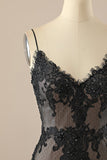 Negro V cuello con cuentas vestido de fiesta