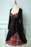 A Cuadros 1950s Vestido con Mangas Largas