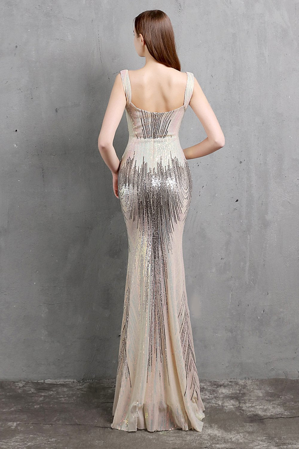 Vestido de lentejuelas doradas de lentejuelas V cuello