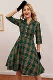 Vestido de manga de cuadro verde 3/4