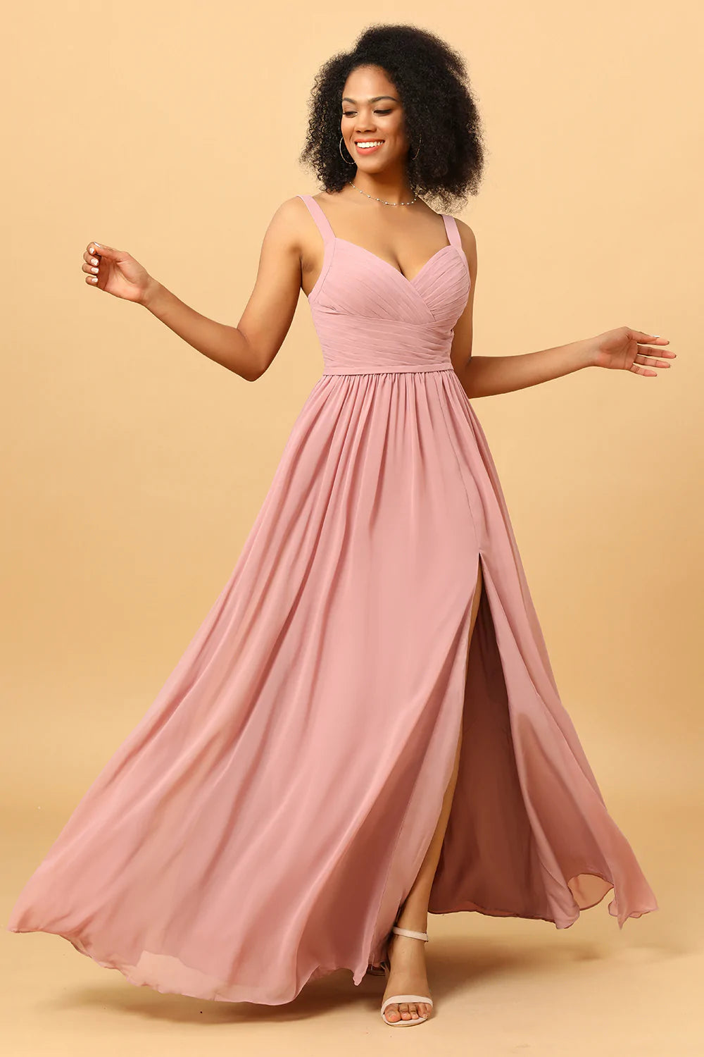 Vestido de Dama de Honor Rosa A Línea