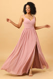 Vestido de Dama de Honor Rosa A Línea