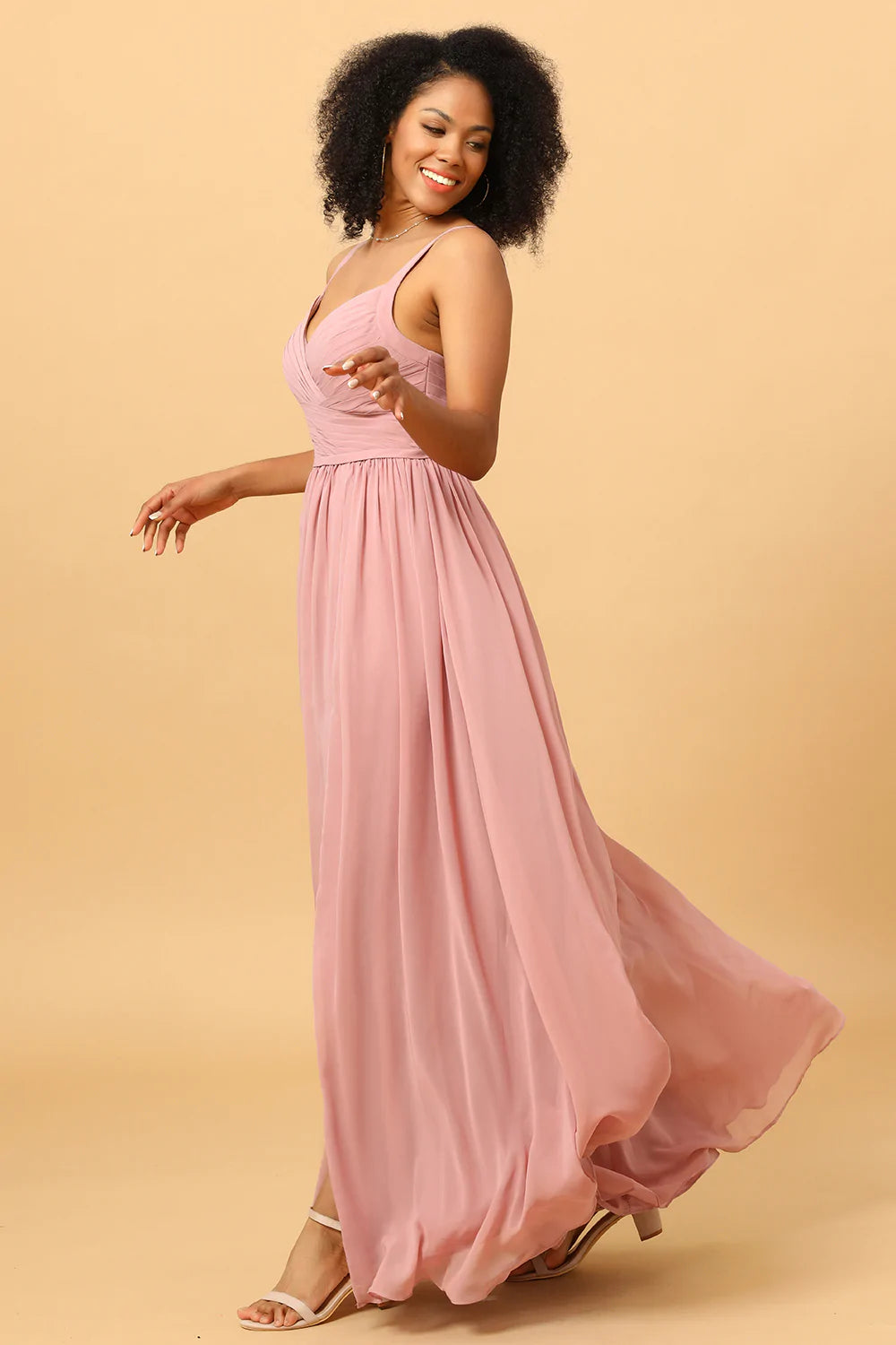 Vestido de Dama de Honor Rosa A Línea