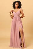 Vestido de Dama de Honor Rosa A Línea
