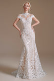 Sirena Encaje Blanco Abierto Espalda Vestido de Novia