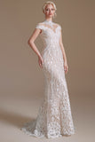 Sirena Encaje Blanco Abierto Espalda Vestido de Novia