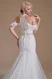 Vestido de novia blanco de sirena Halter Sweep Train con encaje