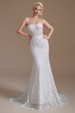 Encaje sirena mangas de hojaldre desmontables Barrer tren Vestido blanco de novia