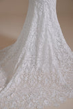 Encaje sirena mangas de hojaldre desmontables Barrer tren Vestido blanco de novia