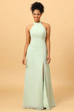 A Línea Halter Menta Vestido de Dama de Honor Espalda Abierta