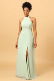 A Línea Halter Menta Vestido de Dama de Honor Espalda Abierta