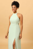 A Línea Halter Menta Vestido de Dama de Honor Espalda Abierta