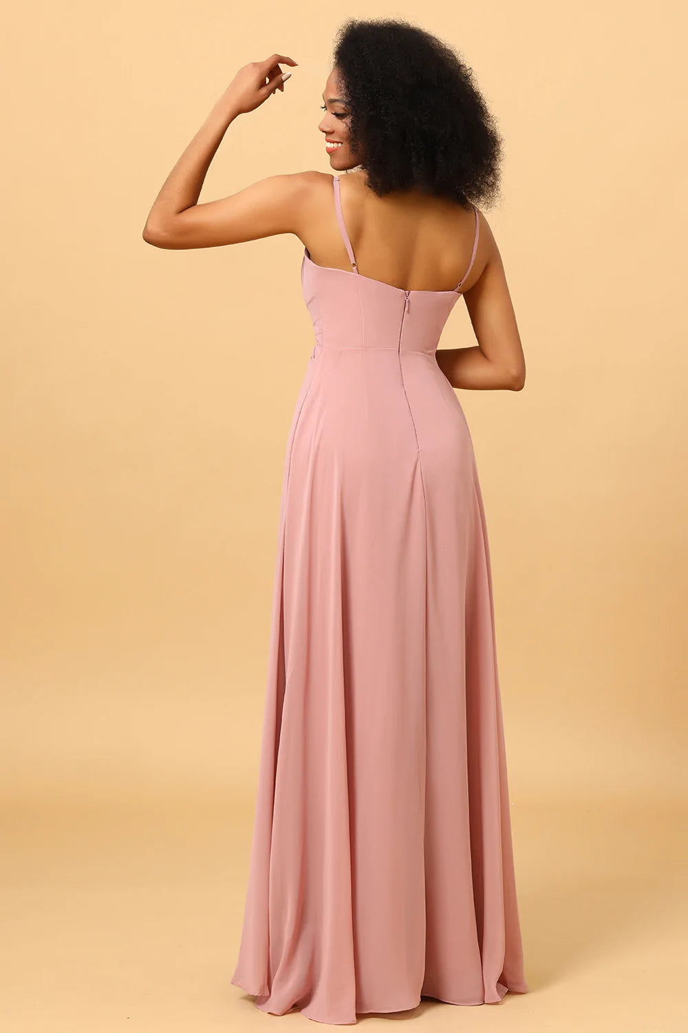 A Línea Correas de Espagueti Rosa Vestido de Dama de Honor