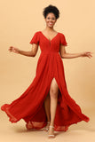 Vestido de Dama de Honor A Línea Mangas Cortas