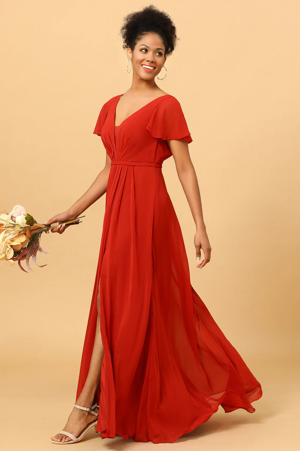 Vestido de Dama de Honor A Línea Mangas Cortas