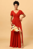 Vestido de Dama de Honor A Línea Mangas Cortas