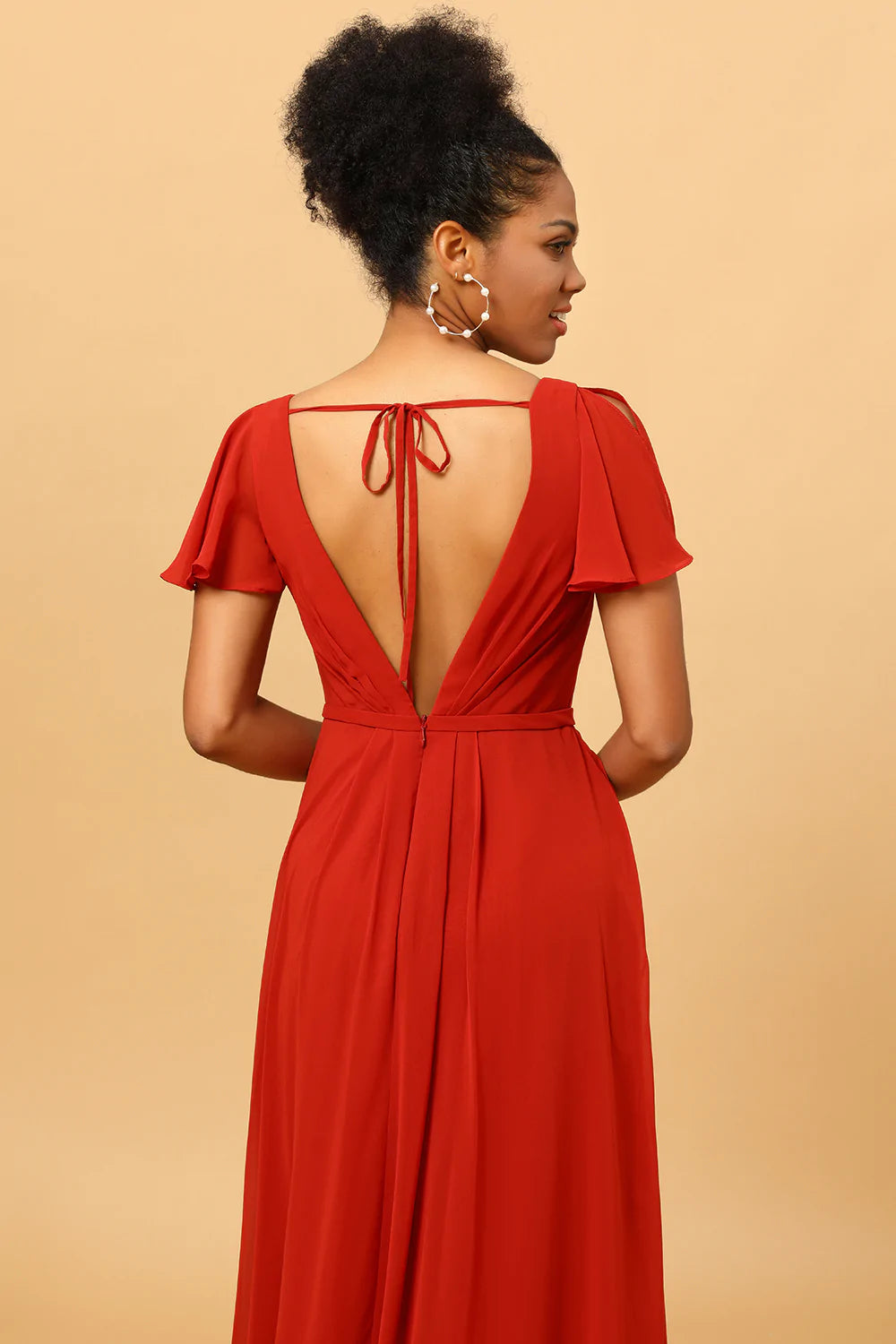 Vestido de Dama de Honor A Línea Mangas Cortas