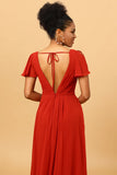 Vestido de Dama de Honor A Línea Mangas Cortas