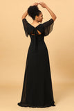 Negro Vestido de Dama de Honor Gasa Largo