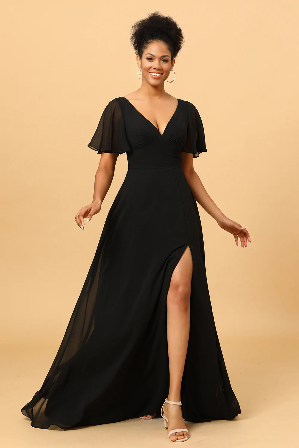 Negro Vestido de Dama de Honor Gasa Largo