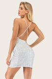 Vestido de cóctel Bodycon de lentejuelas de plata
