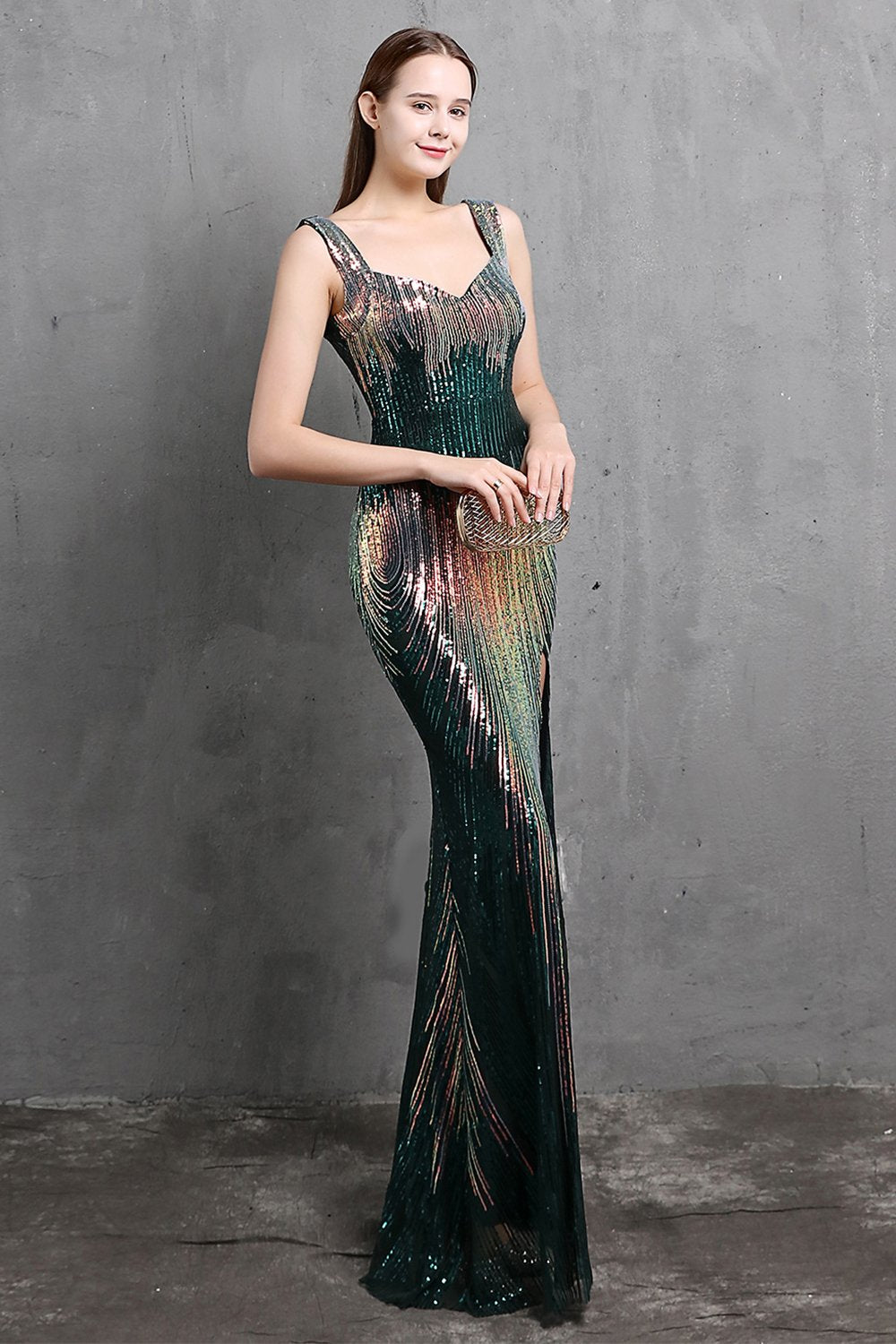 Vestido de lentejuelas doradas de lentejuelas V cuello