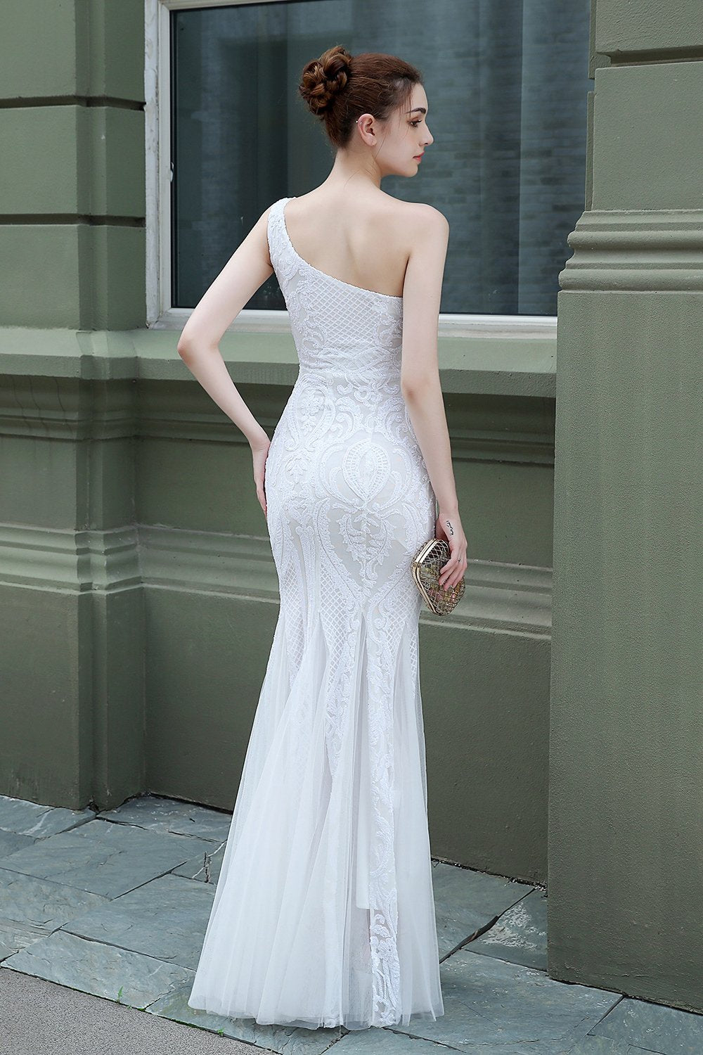 Mermaid One Shoulder Vestido de fiesta con apliques