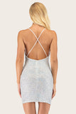 Vestido de cóctel Bodycon de lentejuelas de plata