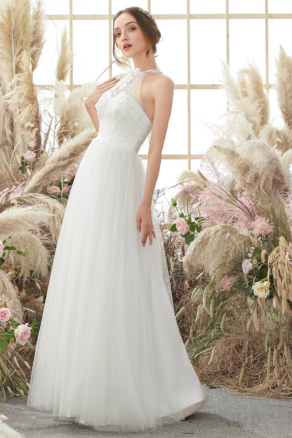 Vestido de novia blanco halter cuello