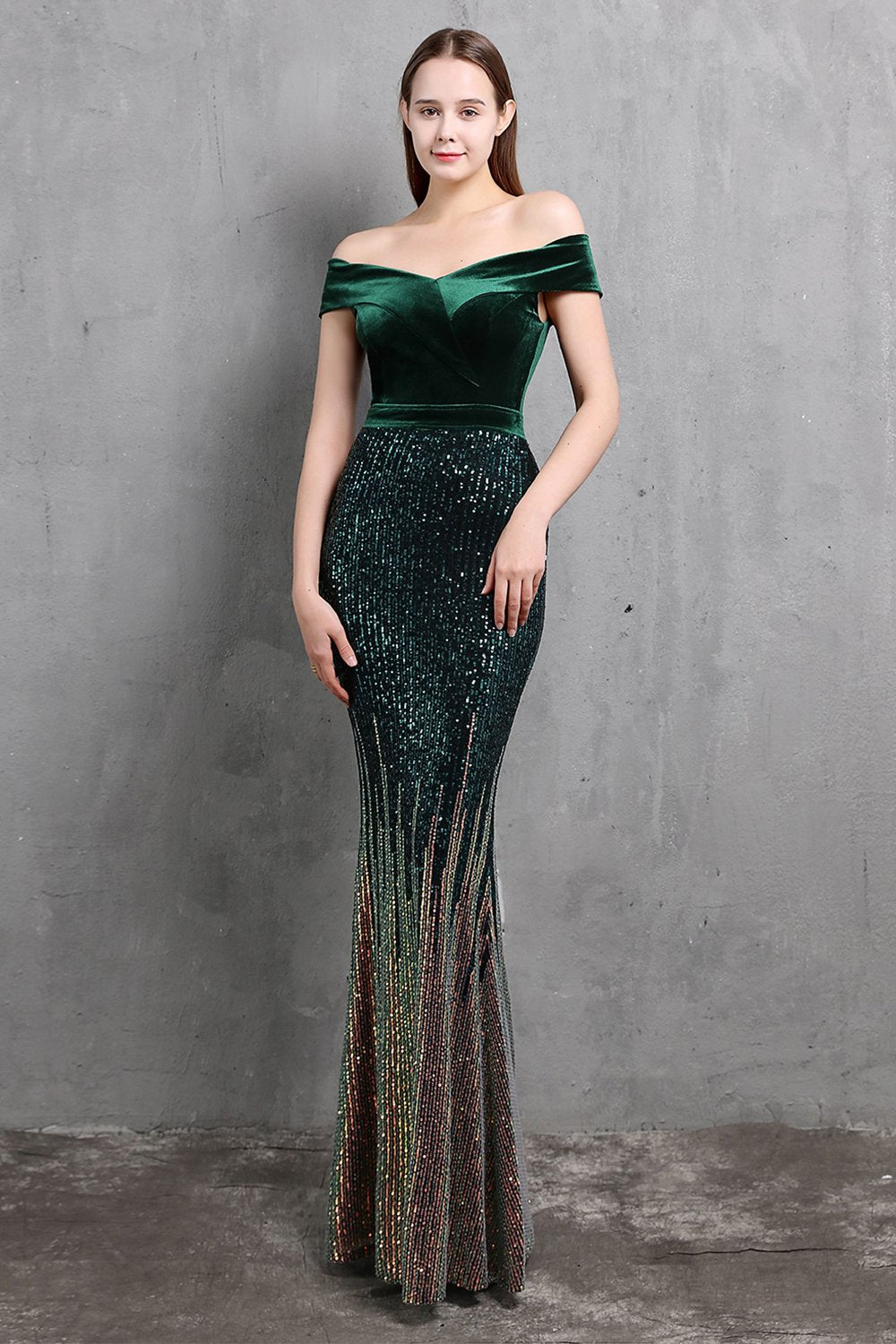 Vestido largo de lentejuelas de sirena dorada