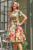 Vintage impresión 1950s Swing vestido
