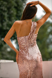 Vestido de dama de honor de lentejuelas de oro rosa