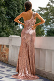 Vestido de dama de honor de lentejuelas de oro rosa
